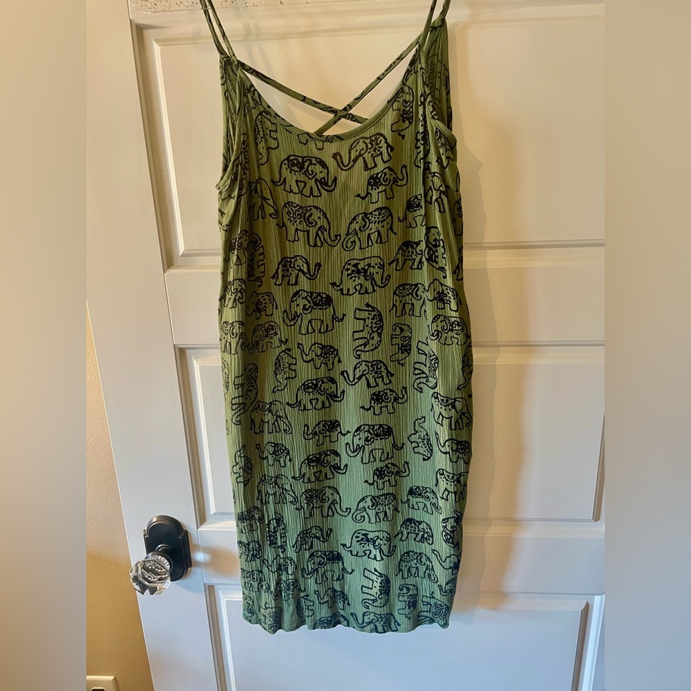 Forever 21 Olive Green Elephant Tribal Spaghetti Strap Tunic Top - XS